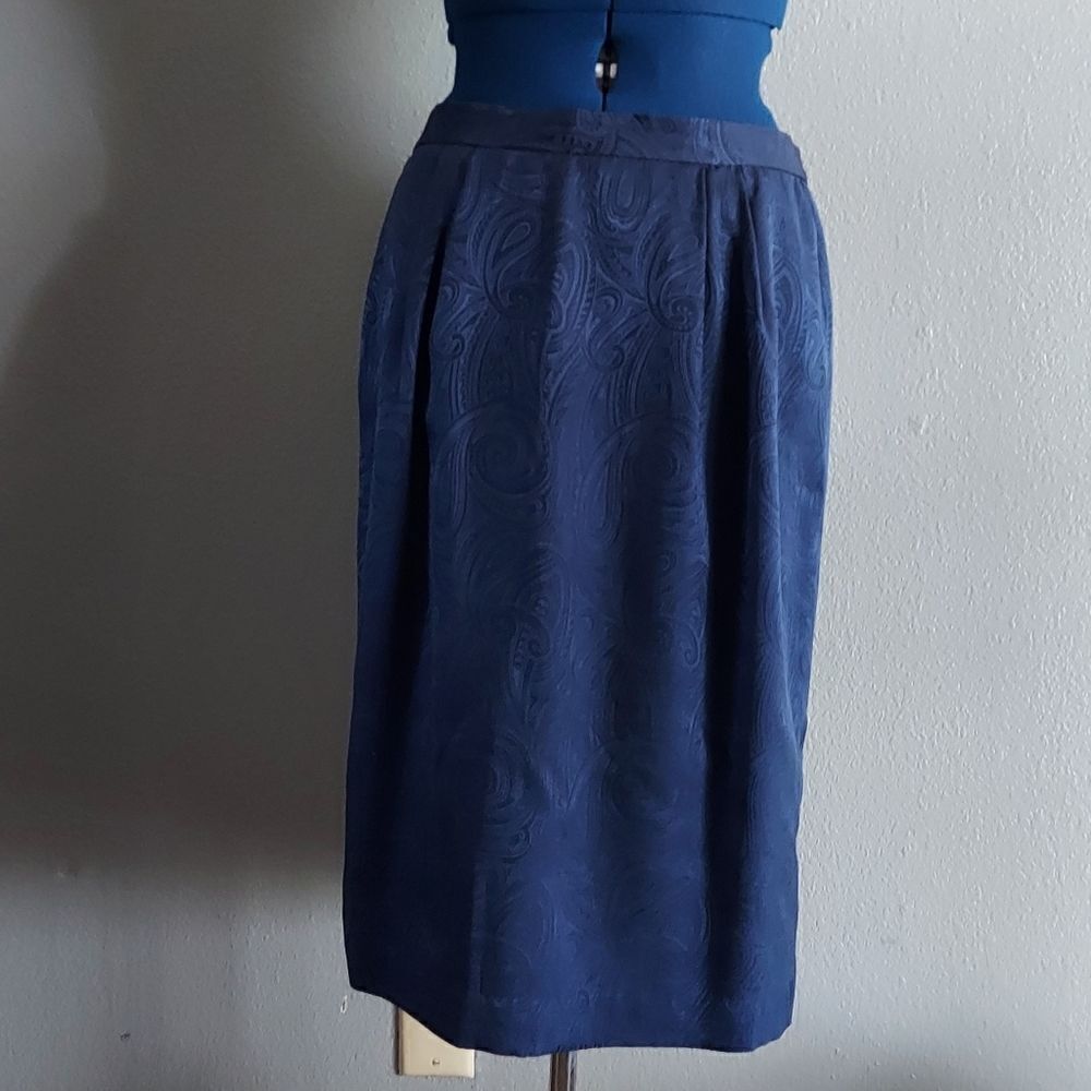 Vintage Navy Paisley Print Silk Skirt Size 12